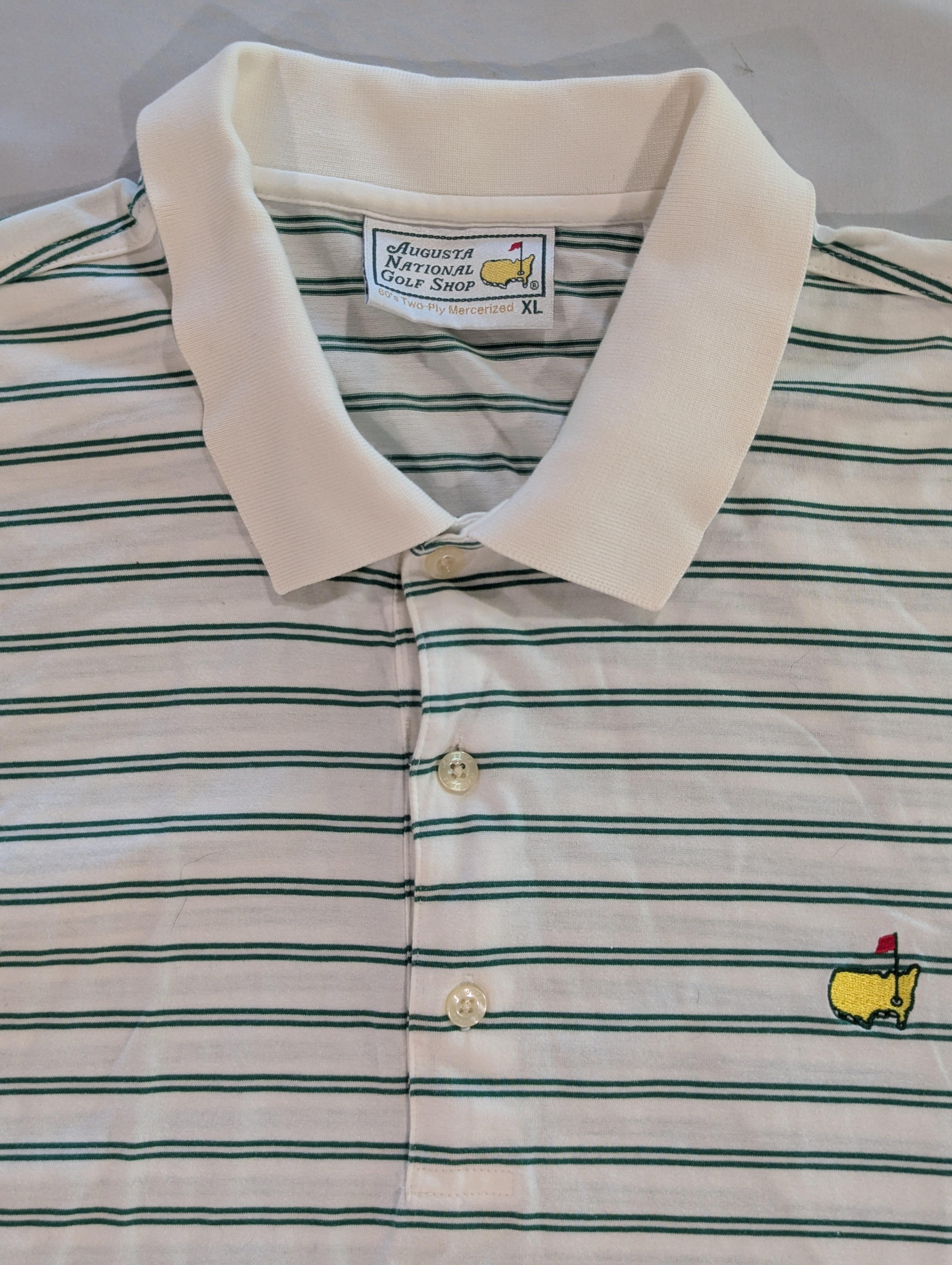 Masters Augusta National Shirt Mens Xl White Green Striped Golf Polo Cotton